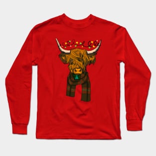 Scottish Highland Cow With Christmas Lights Long Sleeve T-Shirt